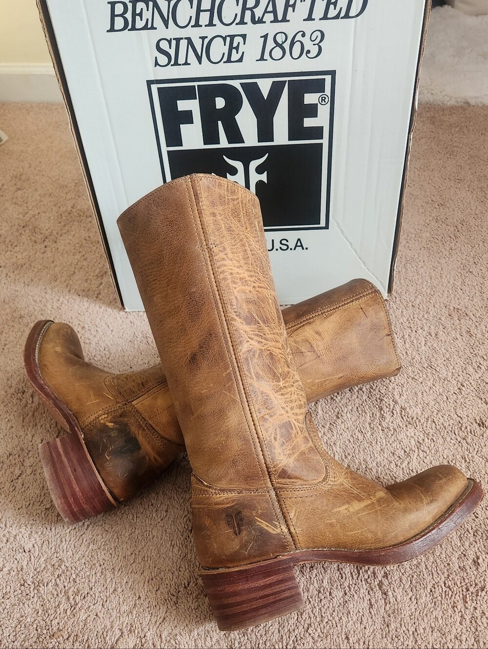 FRYE Campus Boot USA Vintage marble Brown Leather Ladies Festival Boho Western 7 - Picture 10 of 12